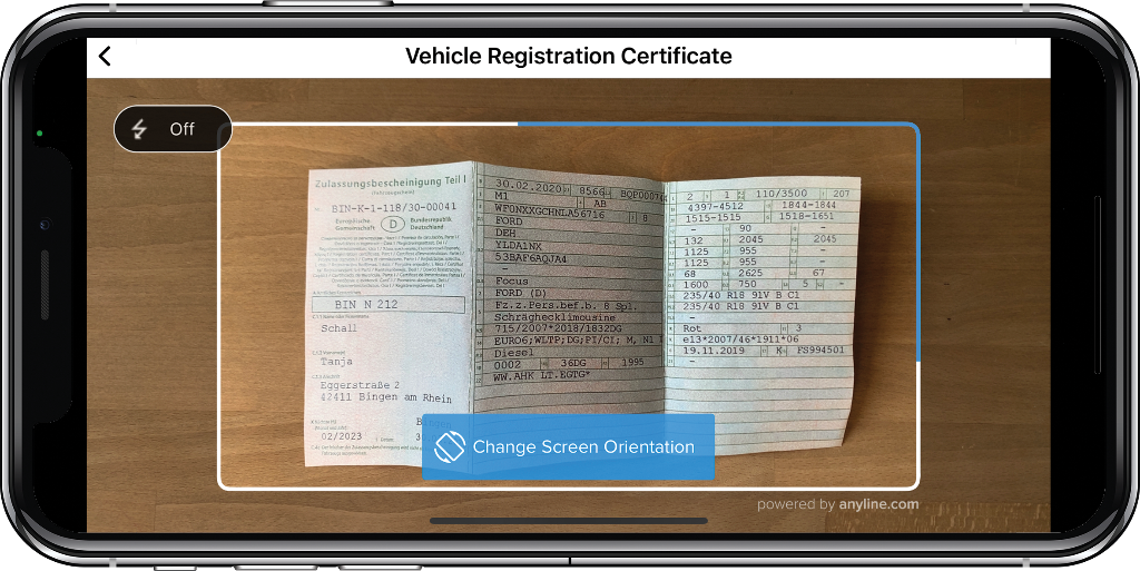 Example Vehicle Registration Certificate