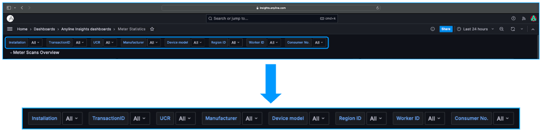 An image of the Meter Statistics Data Filter from the Meter Analytics & Statistics Module on Anyline Insights