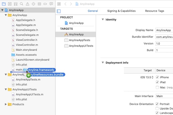 Adding the Anyline framework into the project