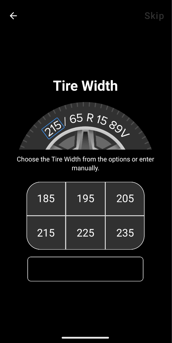 Tire Width Input
